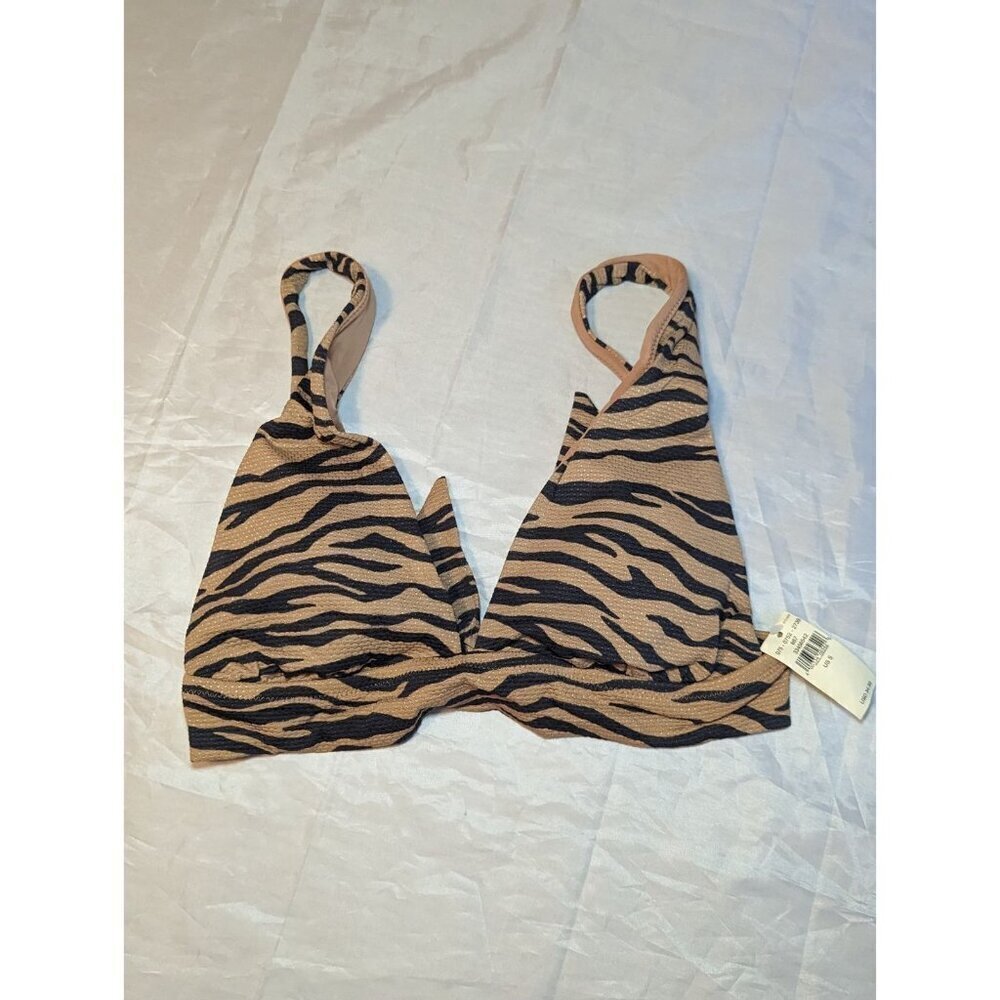 Aerie Pique Brown Animal Tiger Print Tie Triangle Bikini Top NWT Small 1115
